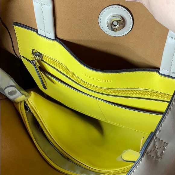 Simons tote with matching clutch - yellow and bone - Picture 4 of 5